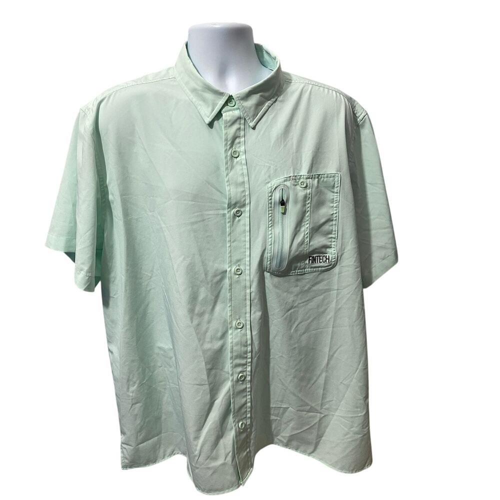 Fin-Tech Light Green Short-Sleeve Vented Fishing Button-Down Shirt Men’s Size XL
